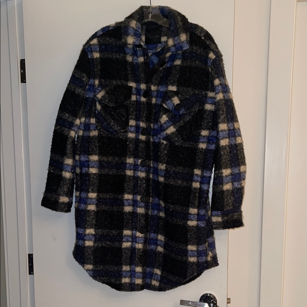 Plaid Women's Long Shacket - Black and Blue